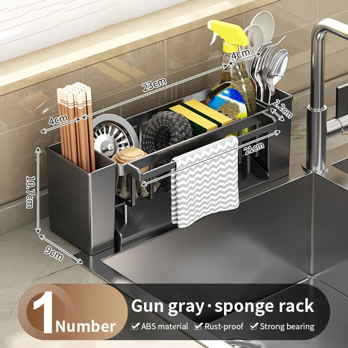 Multi-Purpose Kitchen Sink Organizer with Sponge & Brush Holder