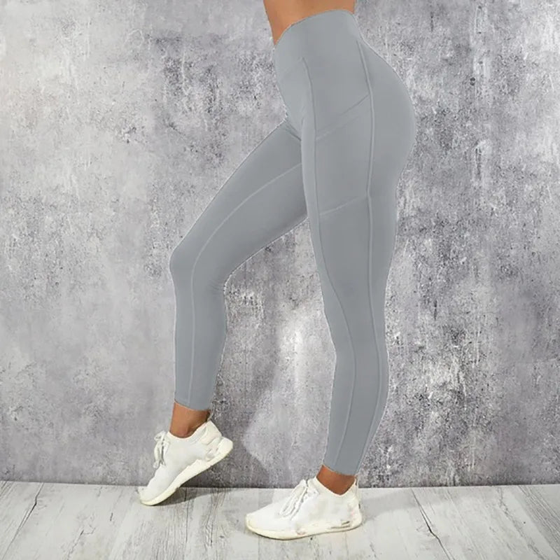 Women's High-Waist Sculpting Leggings with Pockets – Stretch Workout & Running Tights