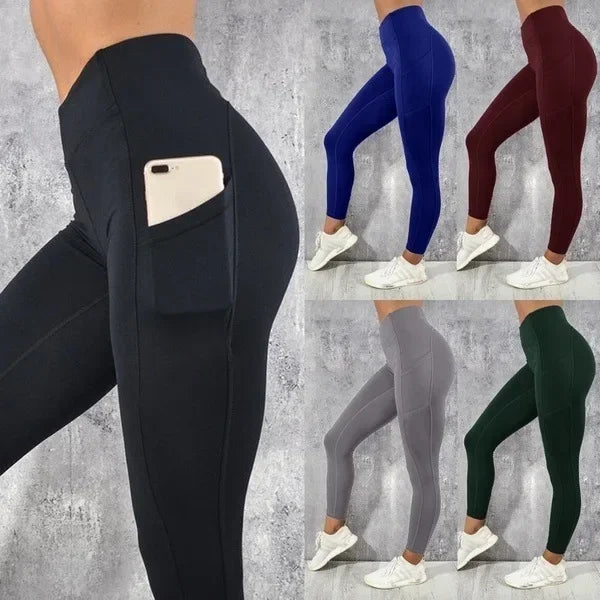 Women's High-Waist Sculpting Leggings with Pockets – Stretch Workout & Running Tights