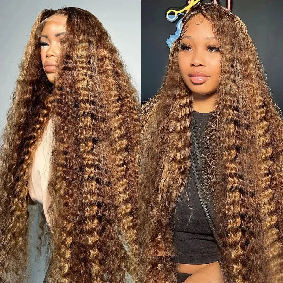 Curly Highlight Wig Human Hair Honey Blonde