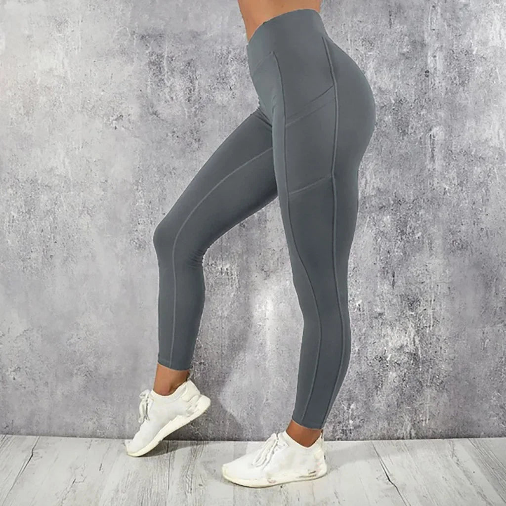 Women's High-Waist Sculpting Leggings with Pockets – Stretch Workout & Running Tights