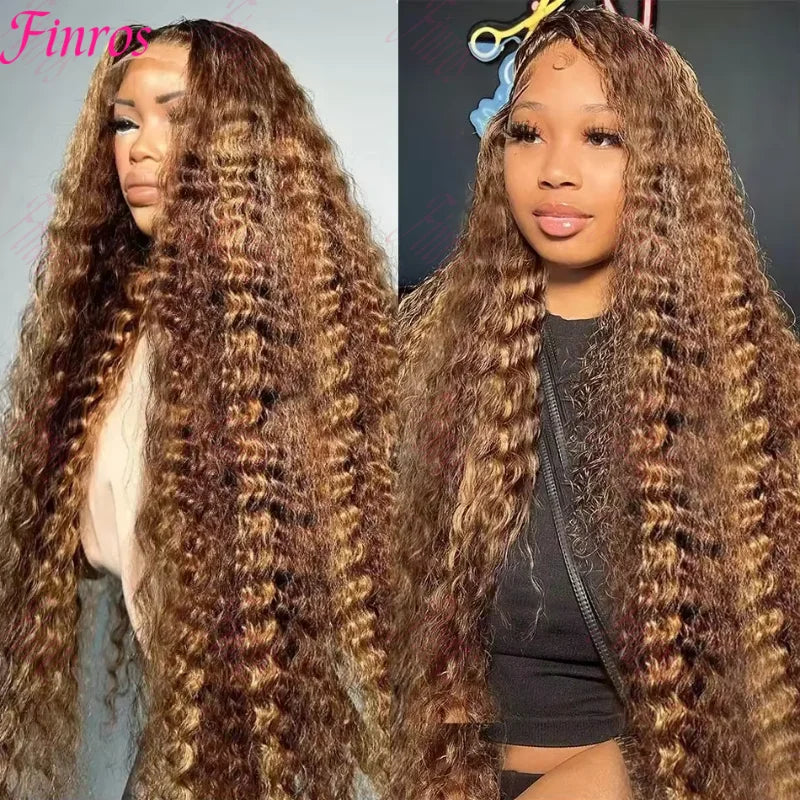 Curly Highlight Wig Human Hair Honey Blonde