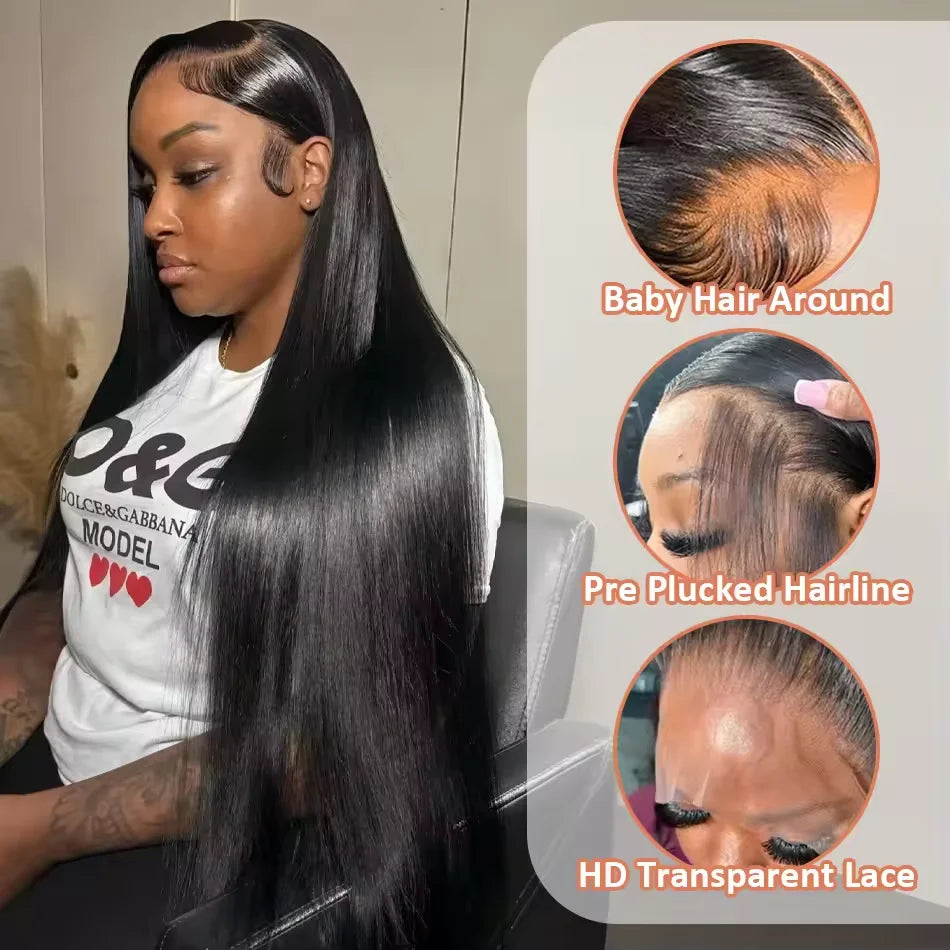Bone Straight Jet Black HD Human Hair Wig
