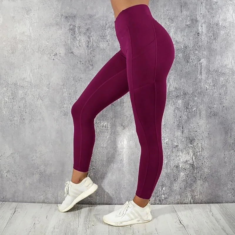 Women's High-Waist Sculpting Leggings with Pockets – Stretch Workout & Running Tights
