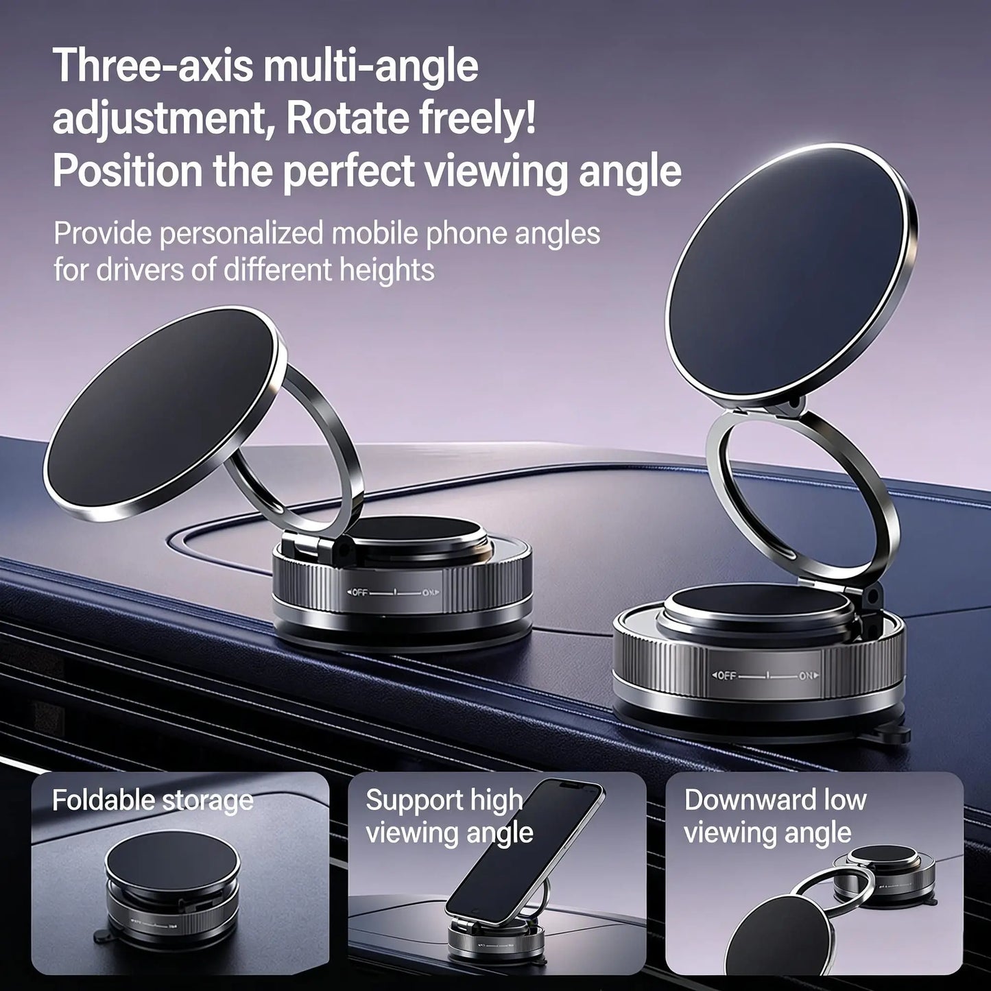 3-IN-1 Magnetic Foldable Phone Stand - Car, Desk & Travel Mount