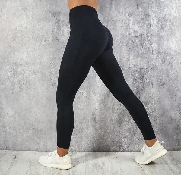 Women's High-Waist Sculpting Leggings with Pockets – Stretch Workout & Running Tights