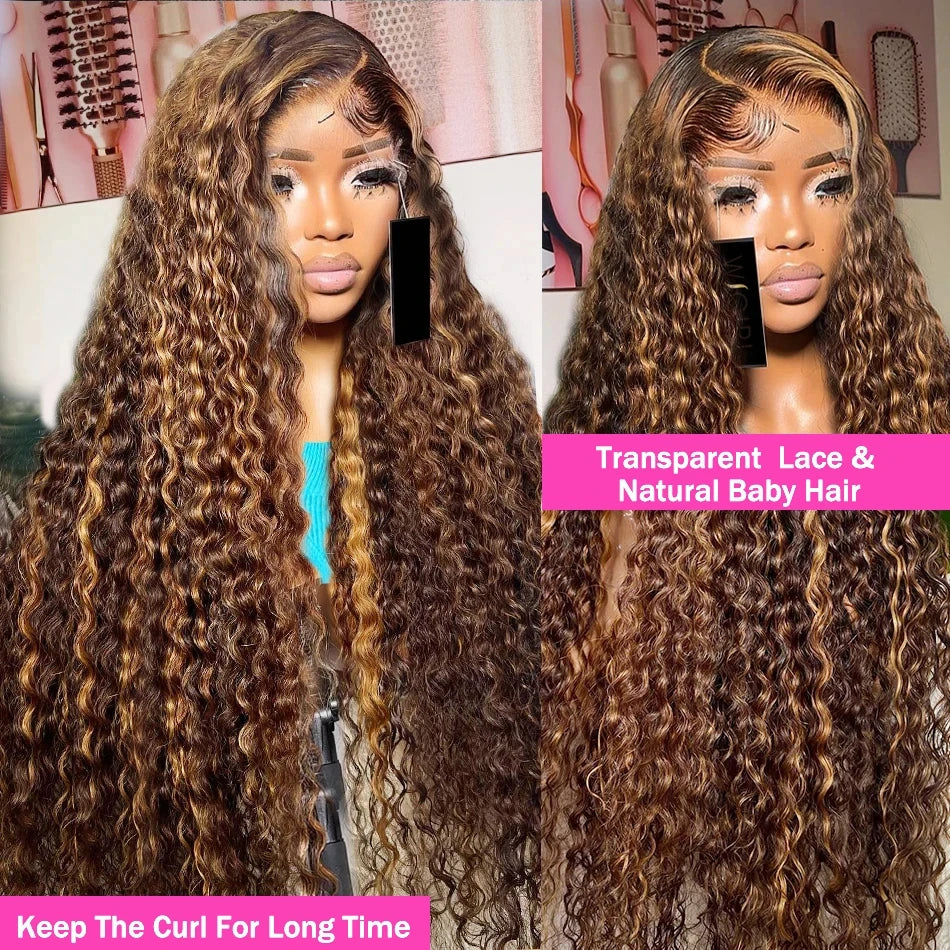 Curly Highlight Wig Human Hair Honey Blonde