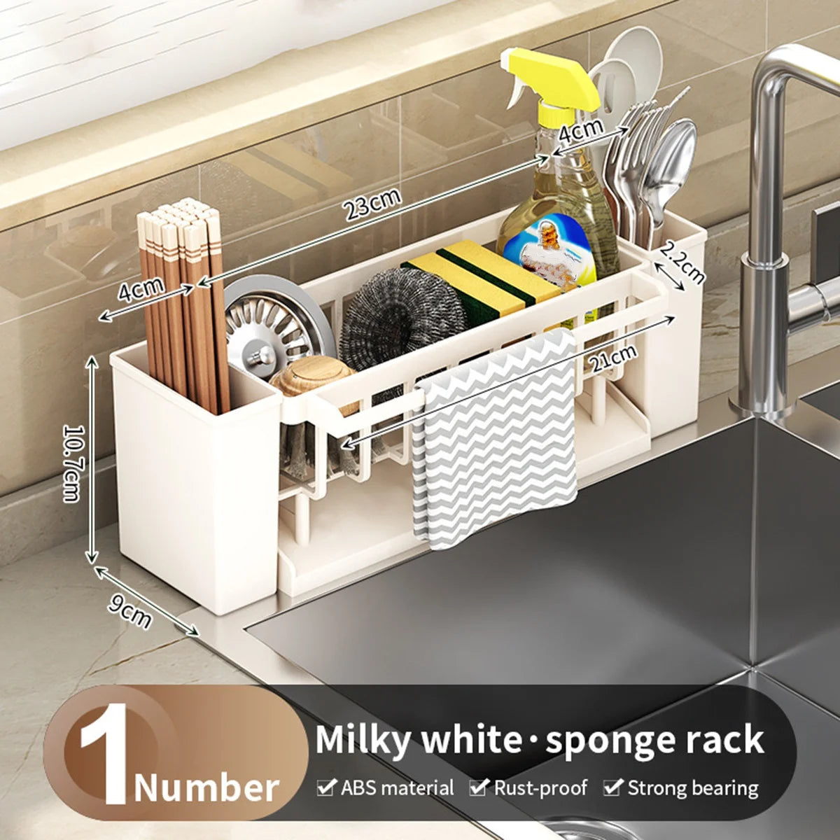 Multi-Purpose Kitchen Sink Organizer with Sponge & Brush Holder