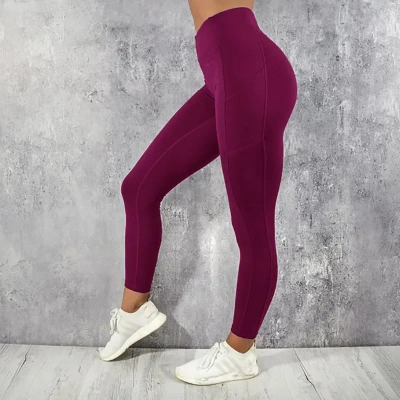 Women's High-Waist Sculpting Leggings with Pockets – Stretch Workout & Running Tights