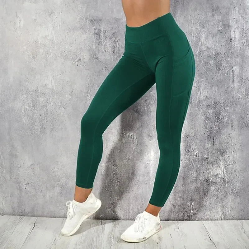 Women's High-Waist Sculpting Leggings with Pockets – Stretch Workout & Running Tights