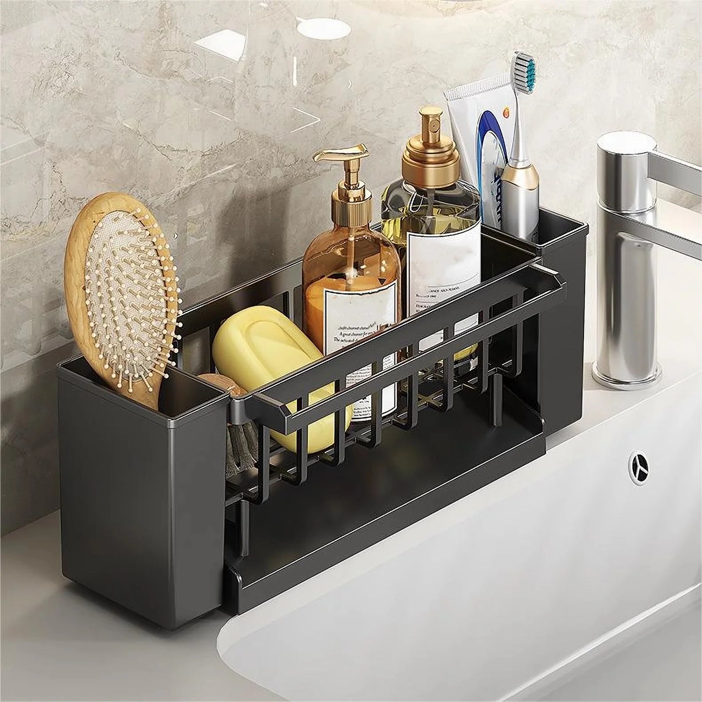 Multi-Purpose Kitchen Sink Organizer with Sponge & Brush Holder