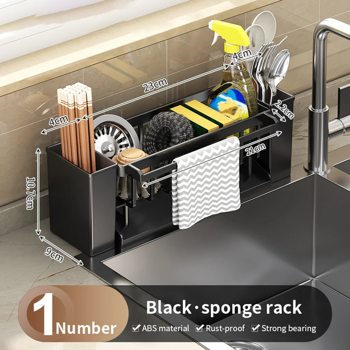 Multi-Purpose Kitchen Sink Organizer with Sponge & Brush Holder