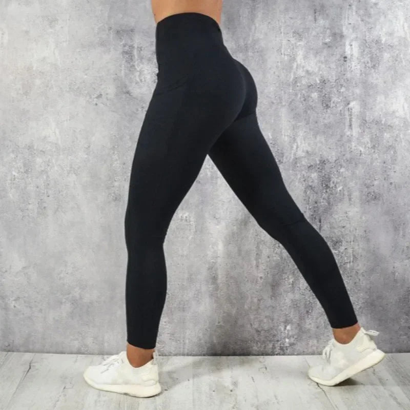 Women's High-Waist Sculpting Leggings with Pockets – Stretch Workout & Running Tights