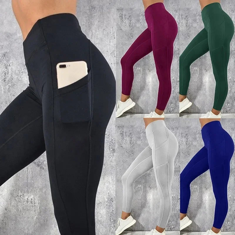Women's High-Waist Sculpting Leggings with Pockets – Stretch Workout & Running Tights